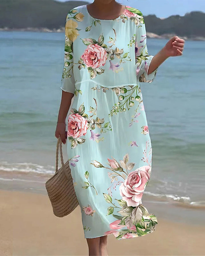 Mira™ - Elegant Floral Dress with Tummy Coverage