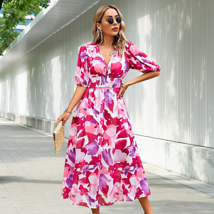 EMMA | TIMELESS MIDI DRESS WITH PUFF SLEEVES